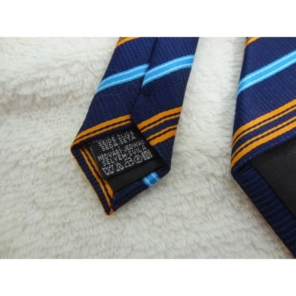 Paul Smith Tie Mens One Size Blue Striped Silk Orange Blue Classic Necktie